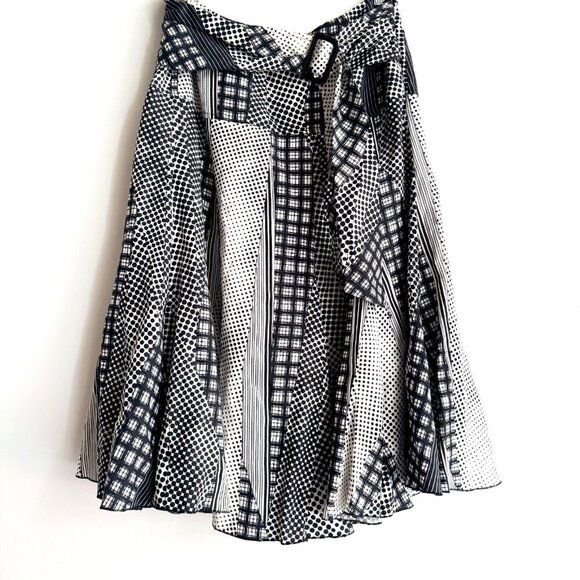 Linea Domani Linen Blend Polka Dot Black White Midi Skirt 12 - Picture 2 of 5